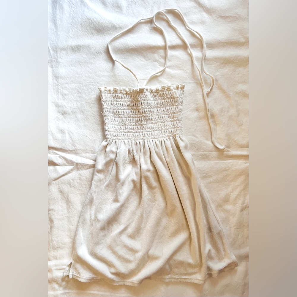 VINTAGE JUICY COUTURE SMOCKED TERRY - HALTER NECK TIE MINI DRESS (SIZE PETITE)